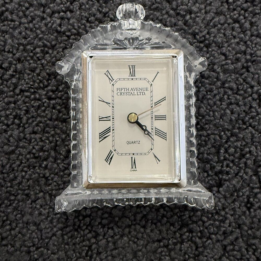 Vintage - 5¼" Fifth Avenue Crystal LTD Analog Crystal Mantel Clock, Tested Works